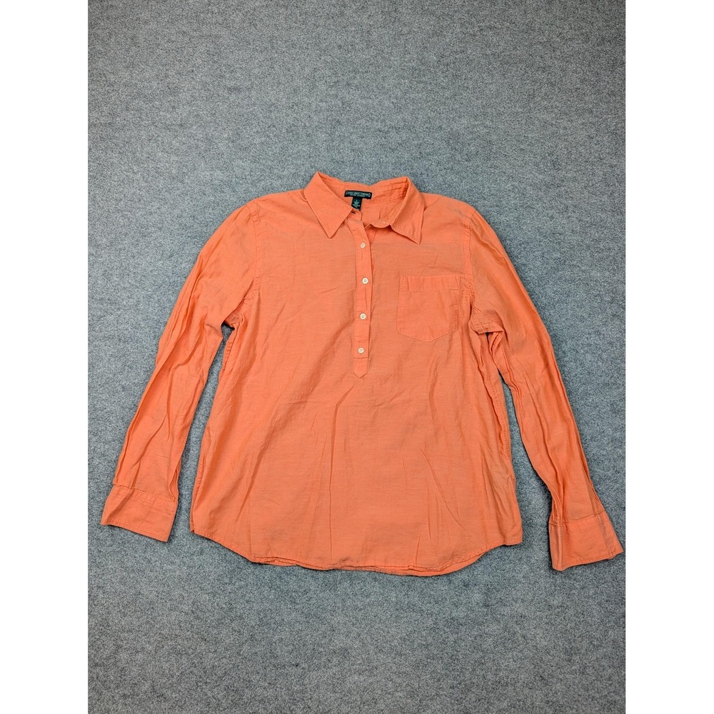 Lauren Jeans Company Ralph Lauren Blouse Womens Large Orange Cotton Collared Top